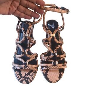 Rebecca Minkoff Apolline Snake Print Cage Strappy Heeled Sandals 6